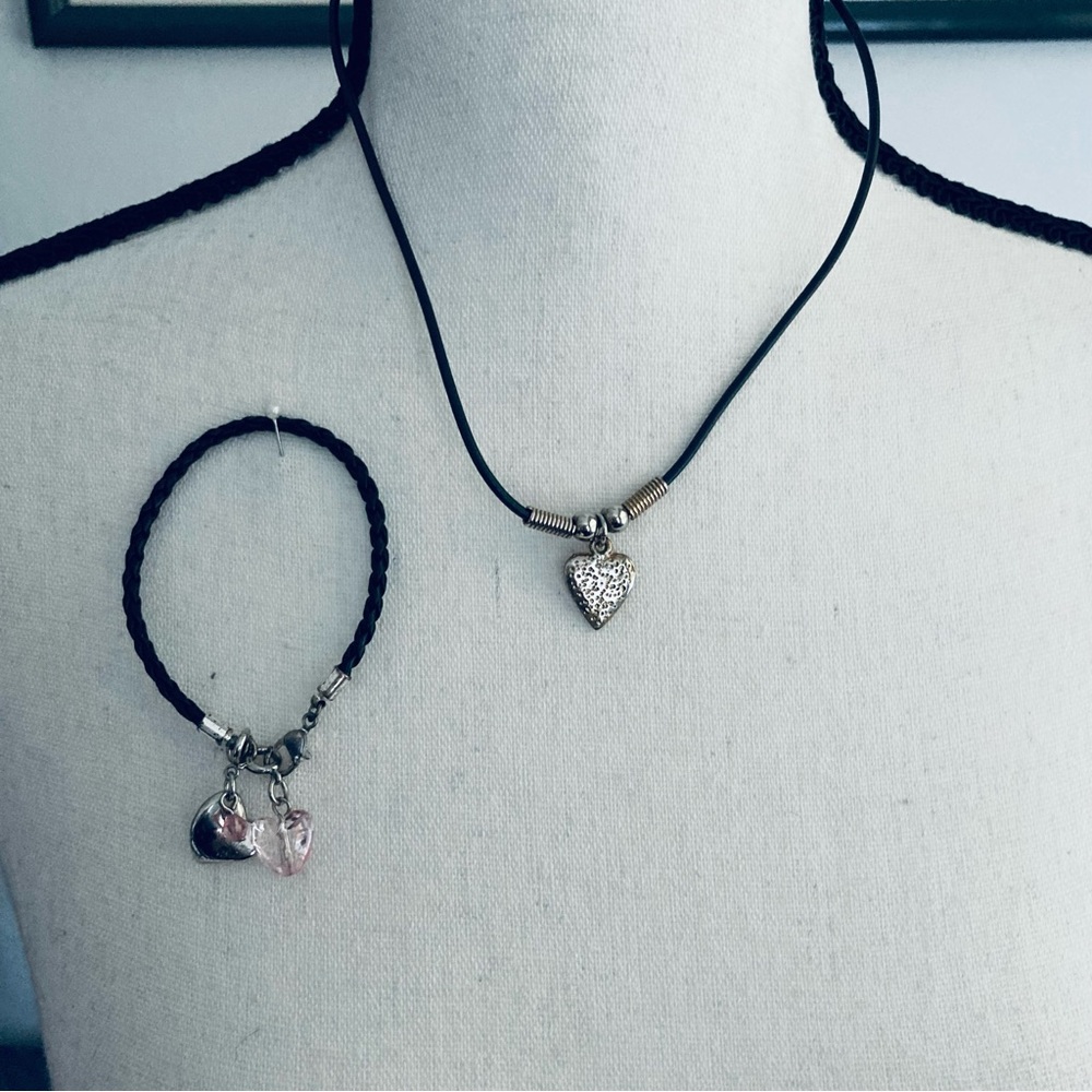 Fashion Jewelry 2 Necklace Bundle:
Leather look necklace and Bracelet